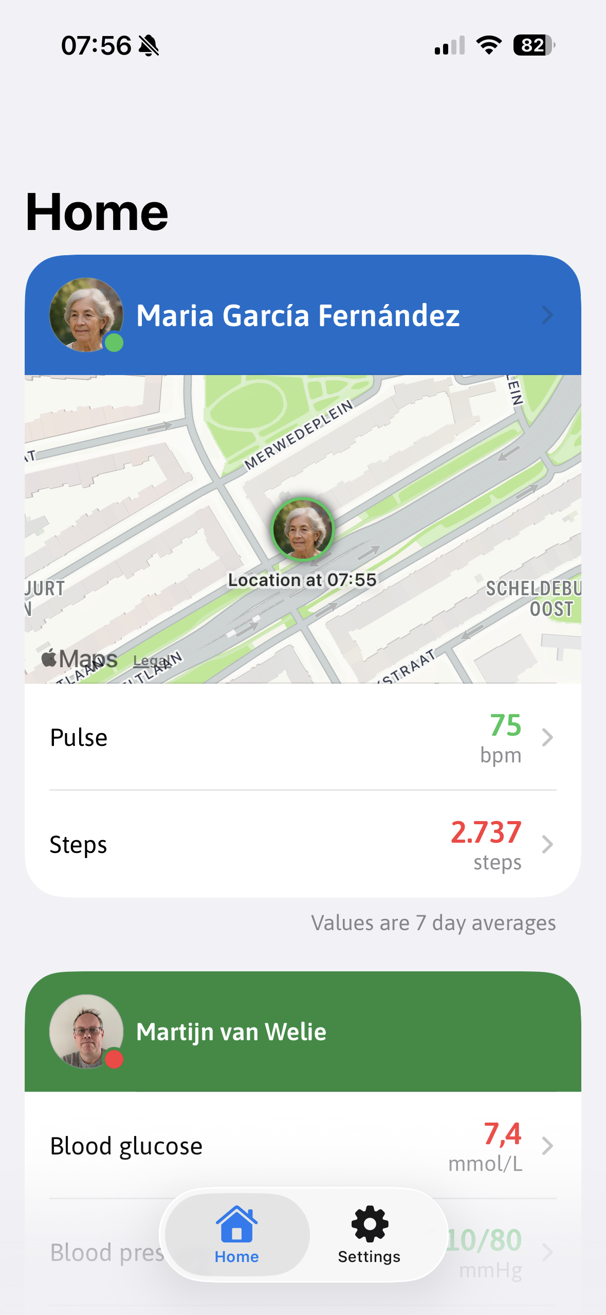 Care Circle watch showing the time and safety heart icon