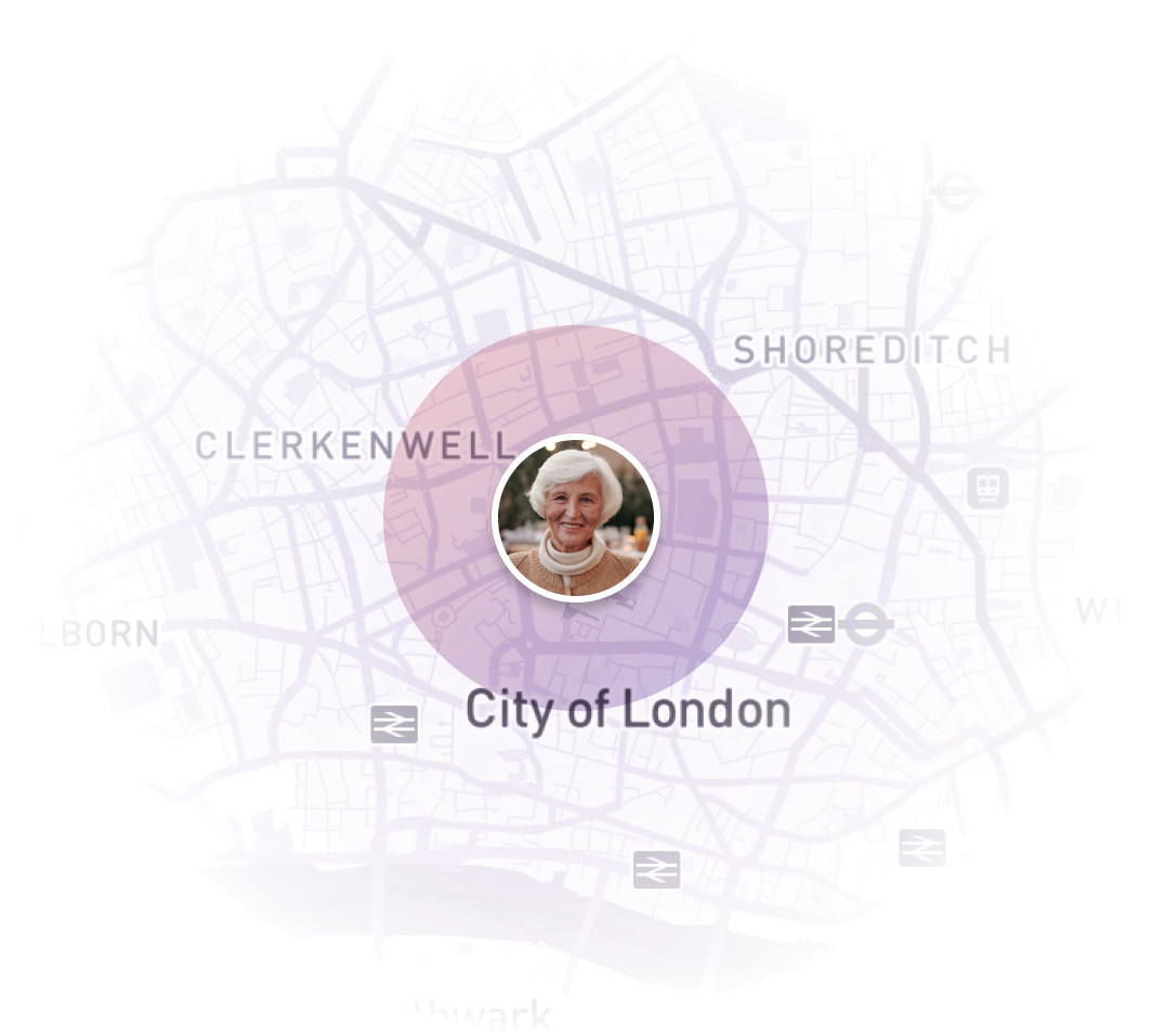 Care Circle coverage map highlighting a loved one's location