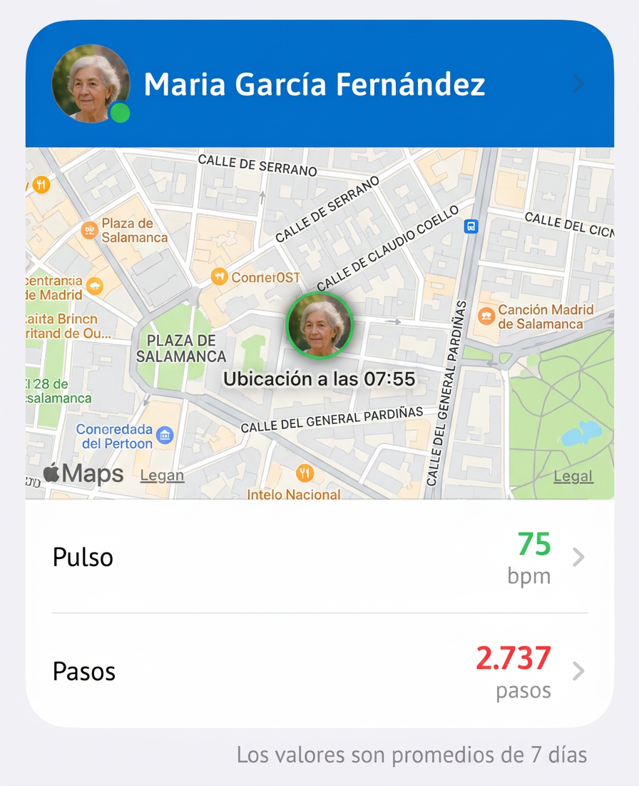 Reloj Care Circle mostrando la hora y un icono de corazón de seguridad