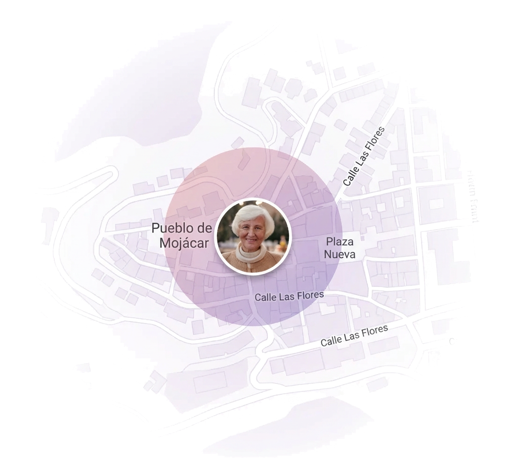 Mapa de Care Circle destacando la ubicación de un ser querido