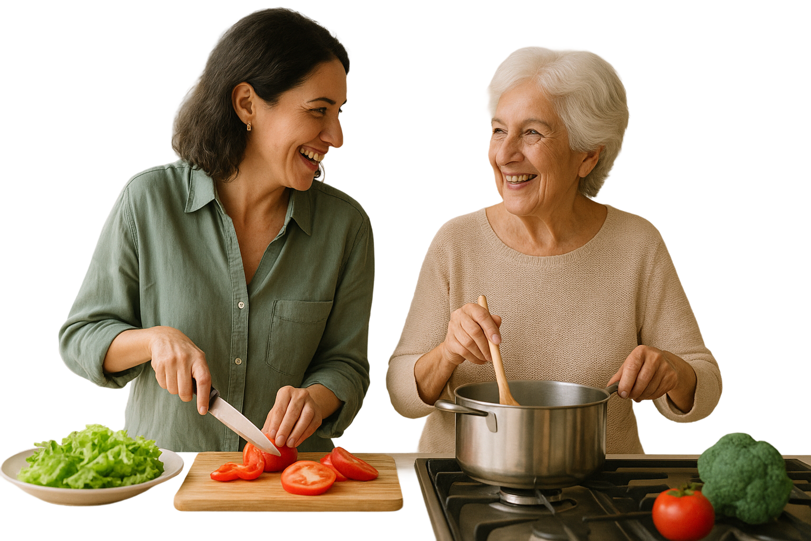 Lucia y su mamá Toñi cocinan juntas en una cocina acogedora