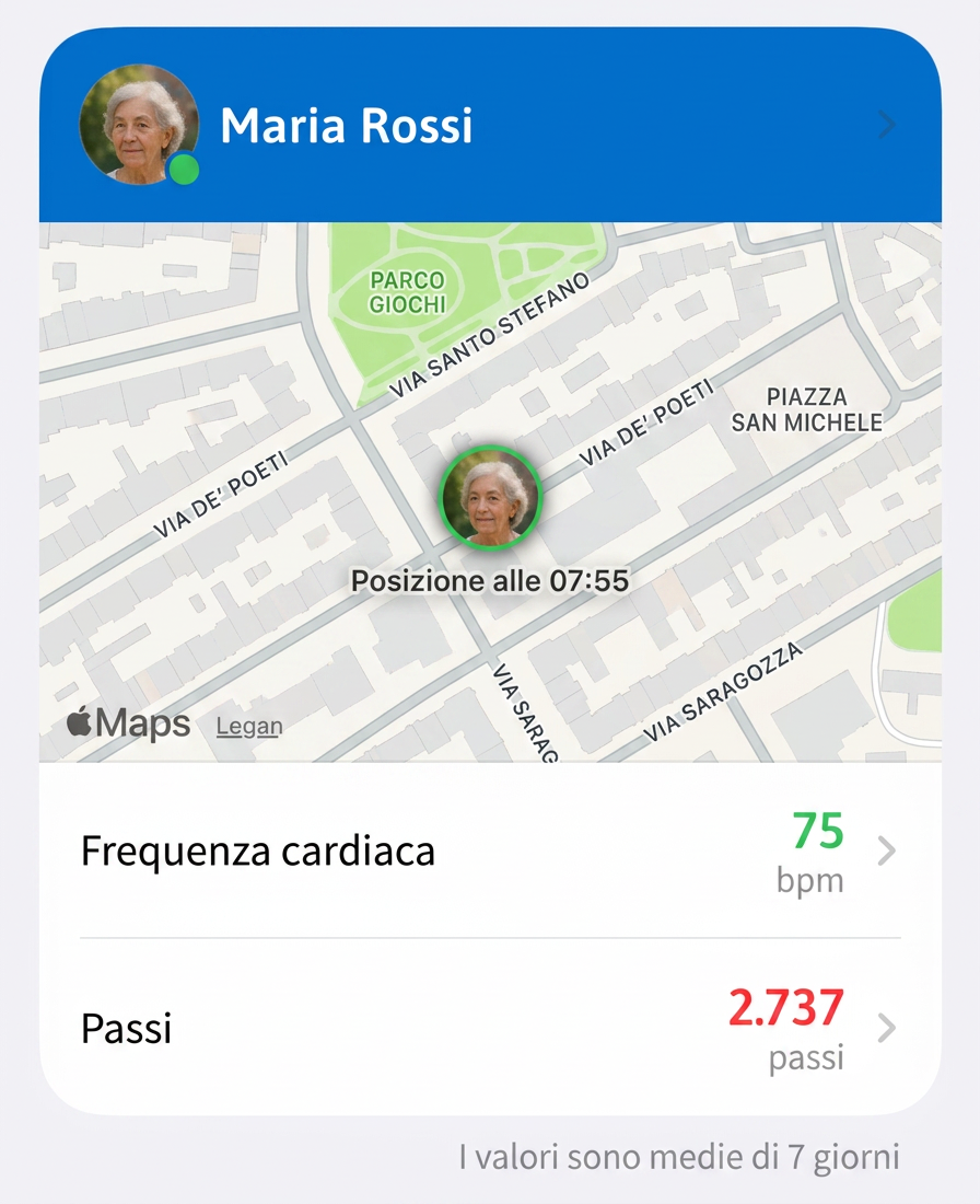 Orologio Care Circle con l’ora e l’icona a cuore per la sicurezza
