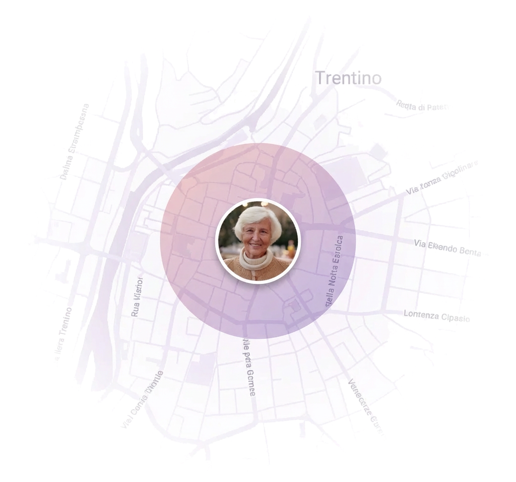 Mappa Care Circle con la posizione di una persona cara evidenziata