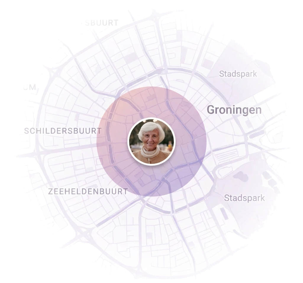 Care Circle-kaart met de locatie van een dierbare gemarkeerd